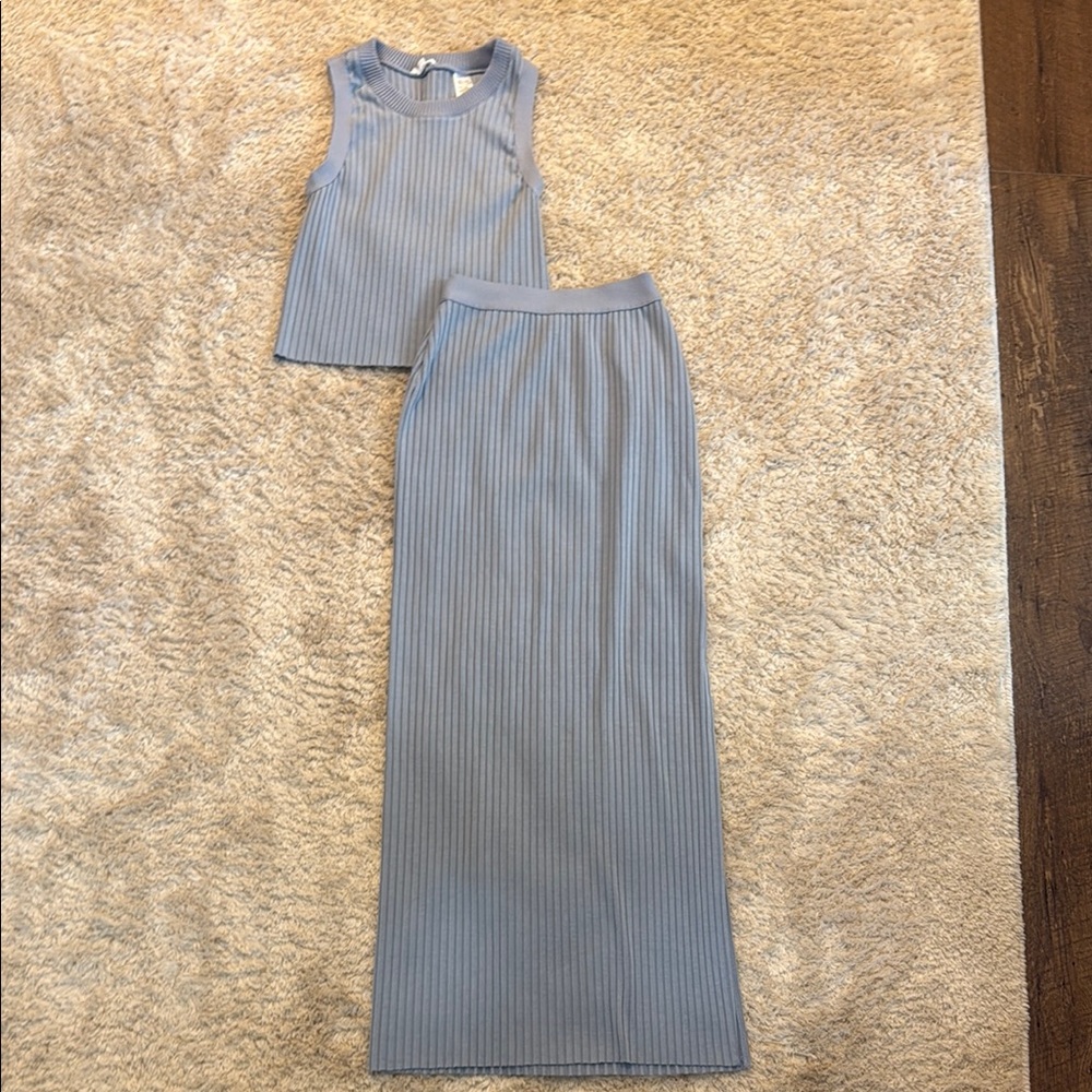 Splendid Casual Blue Ribbed Skirt Set